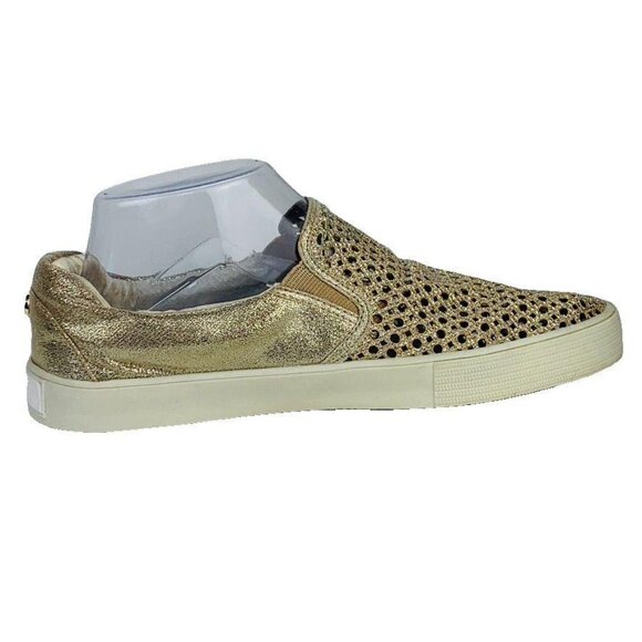 Metallic Gold Slip-On Sneakers With Perforated Design By Stuart Weitzman Size 7. - Picture 7 of 8